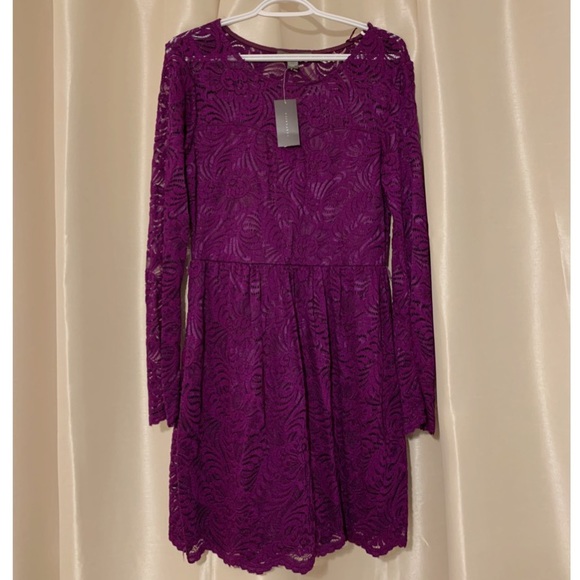 Elegant Long Sleeve Purple Dress + Belt - Picture 2 of 4